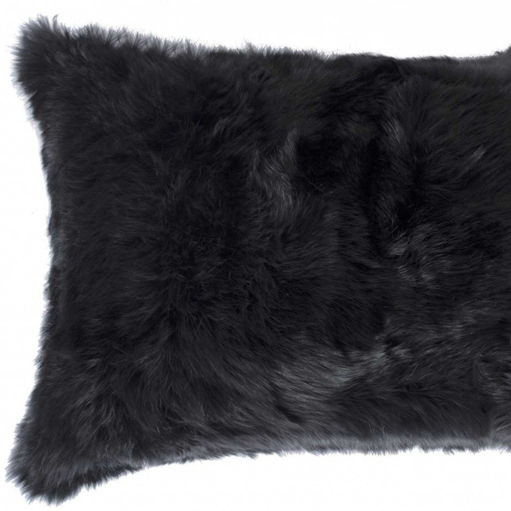 5" X 12" X 20" 100% Natural Rabbit Fur Black Pillow