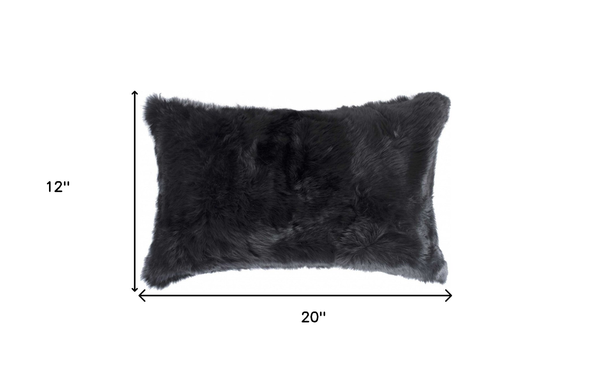 5" X 12" X 20" 100% Natural Rabbit Fur Black Pillow