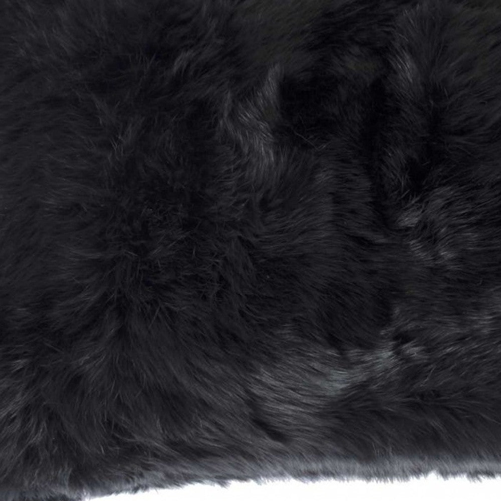 5" X 12" X 20" 100% Natural Rabbit Fur Black Pillow