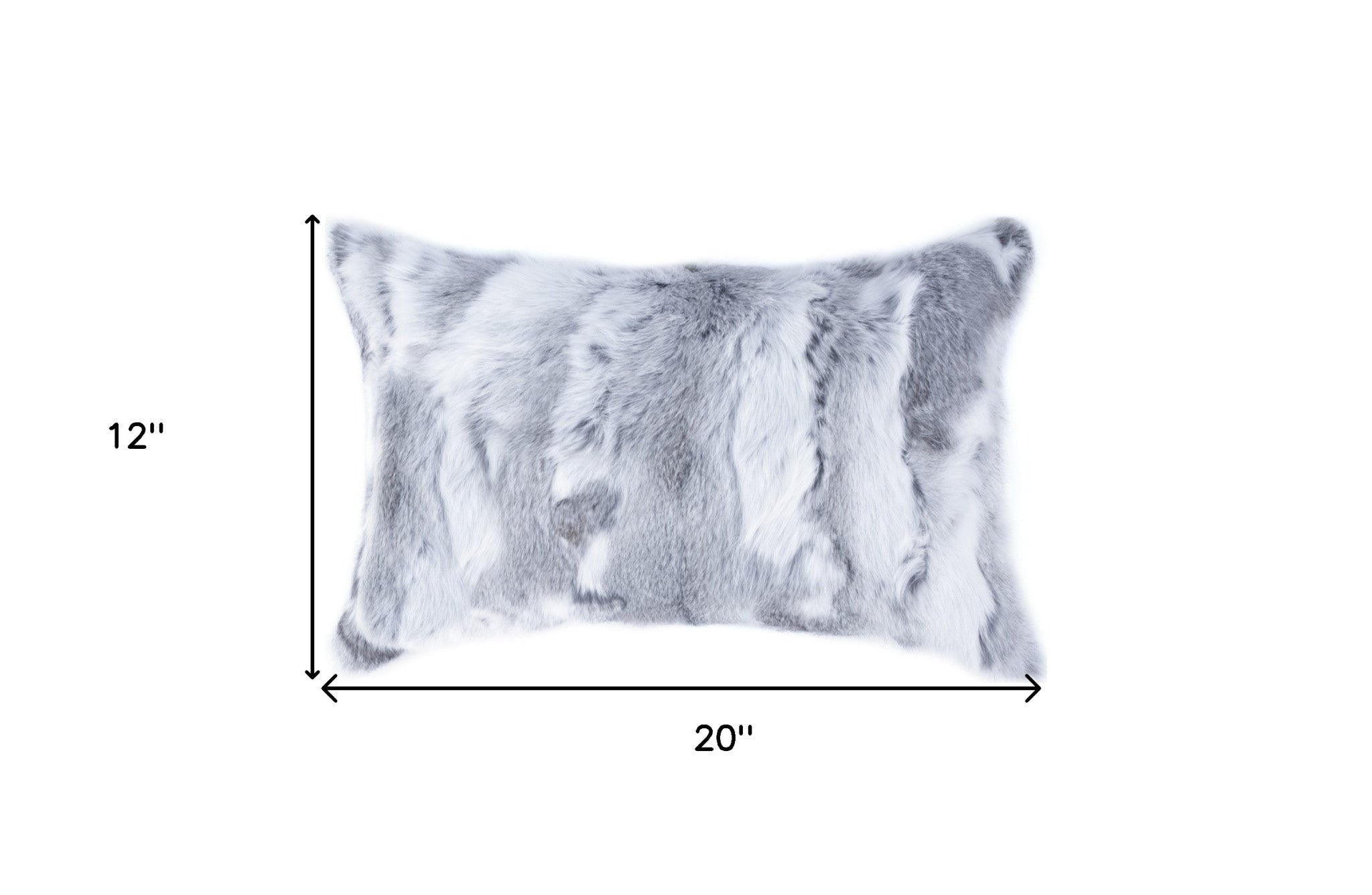 5" X 12" X 20" 100% Natural Rabbit Fur Grey Pillow