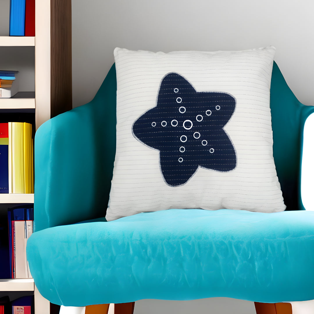 Nautical Blue Star White Square Accent Pillow