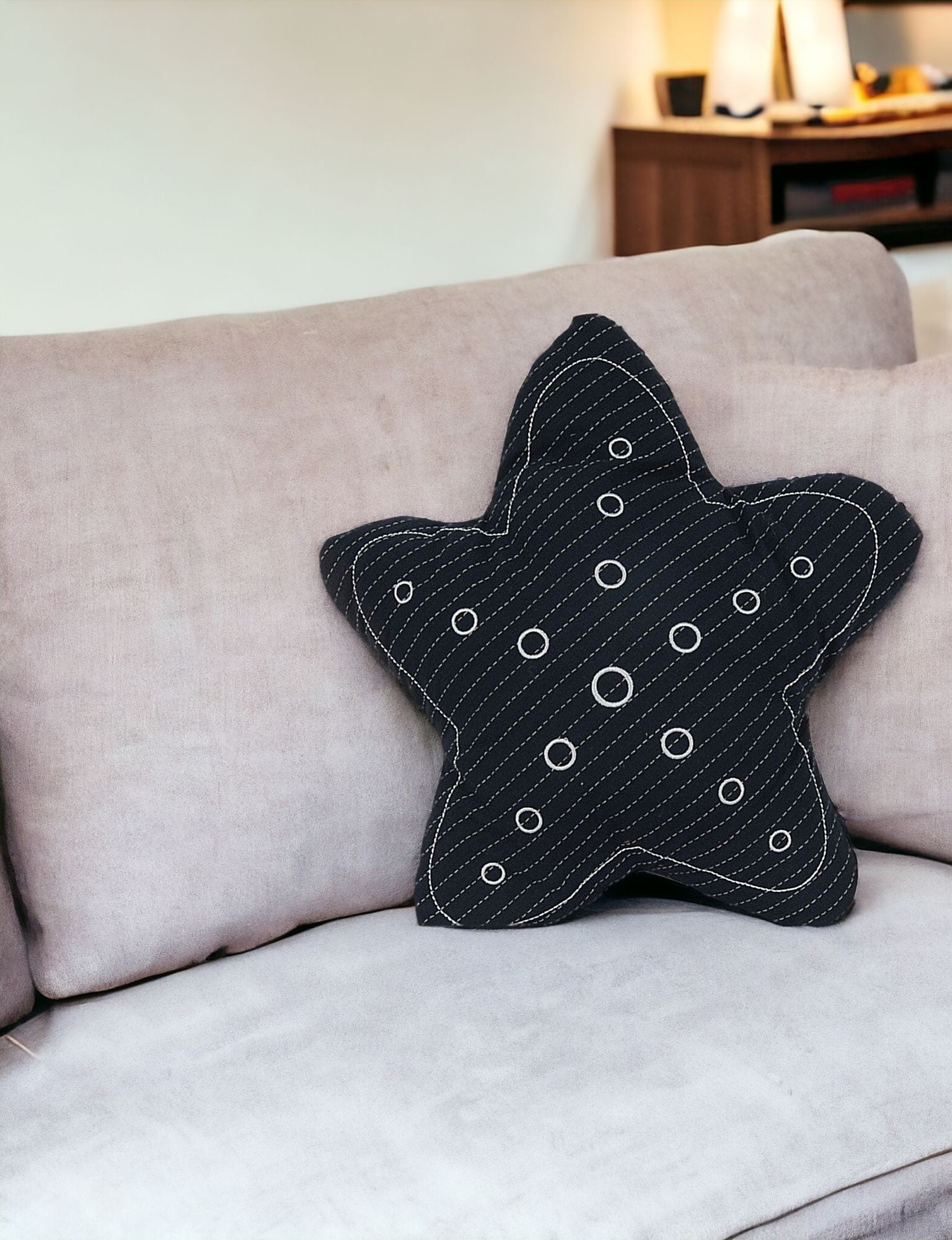 Blue With White 3D Shape Star Pillow