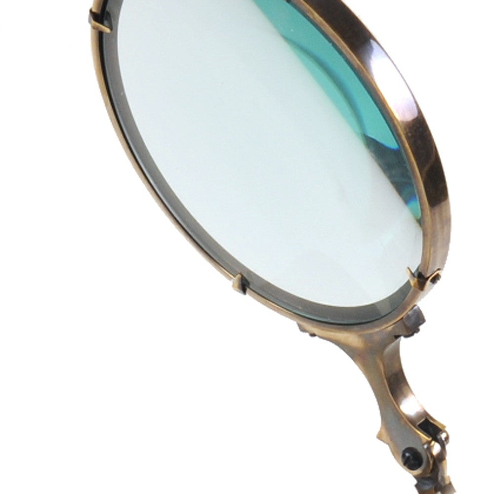7.5" X 14.5" X 28" Brass Big Magnifier Glass With Wooden Base