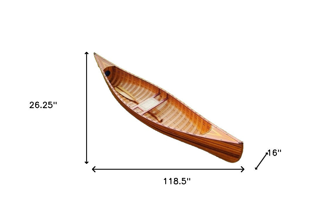 26.25" X 118.5" X 16" Wooden Canoe With Ribs Curved Bow