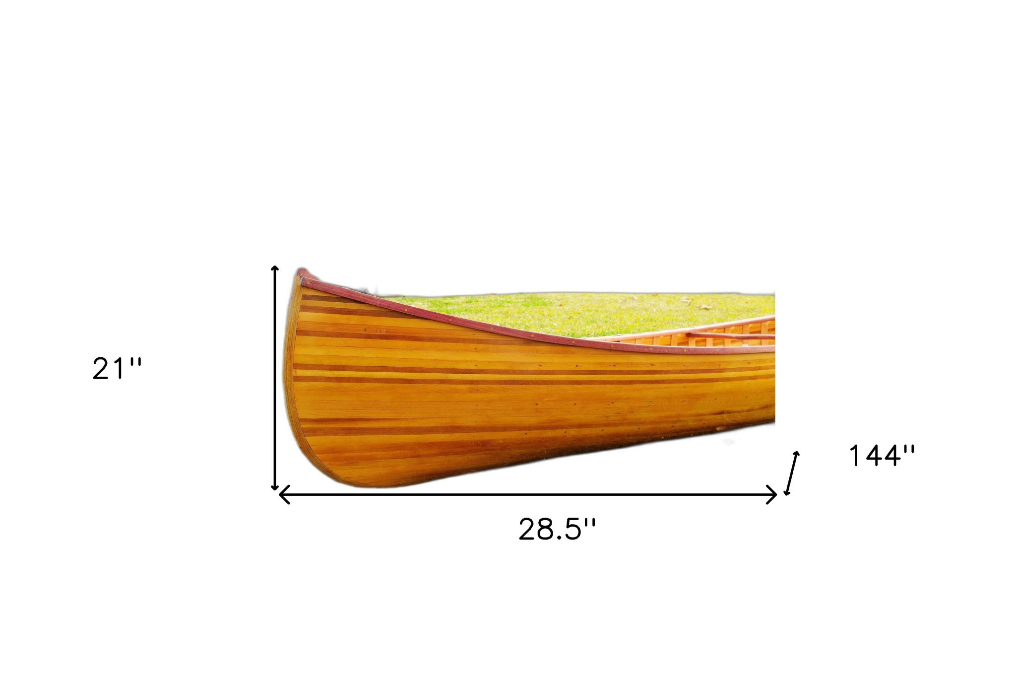 28.5" X 144" X 21" Wooden Canoe With Ribs Curved Bow