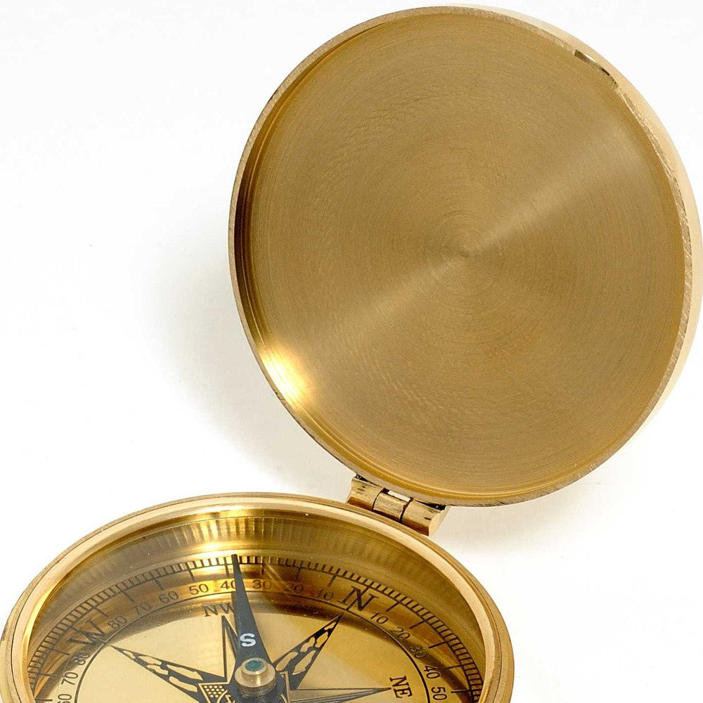 Shiny Brass Marine Compass With Lid