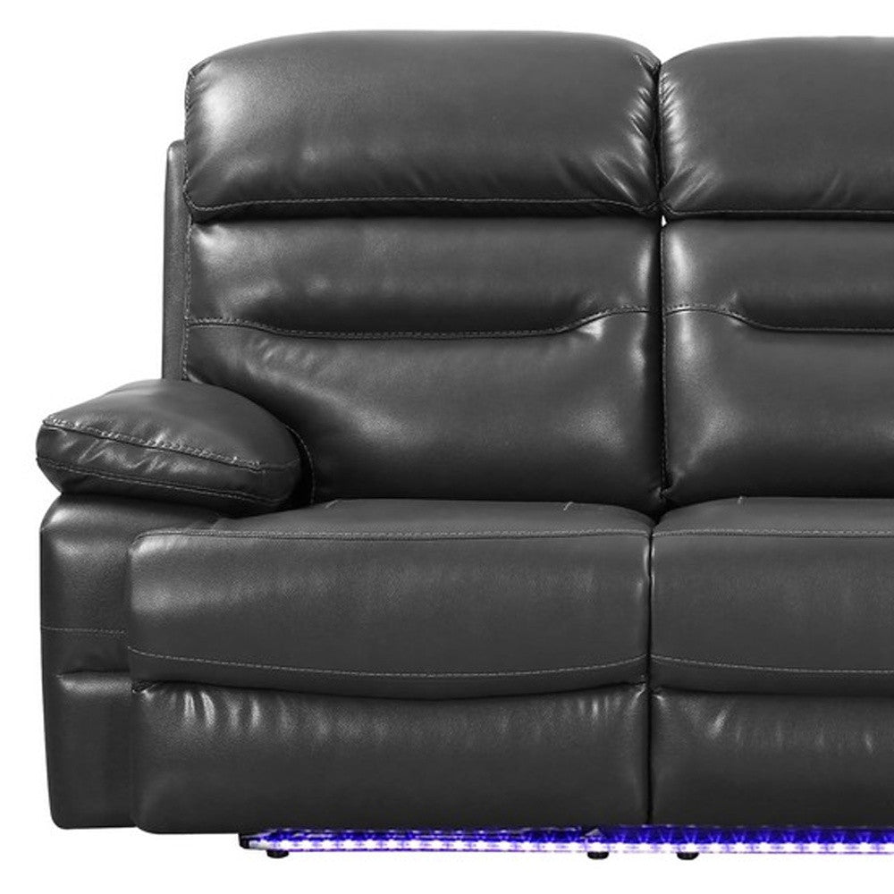 89" Gray And Black Faux Leather USB Sofa