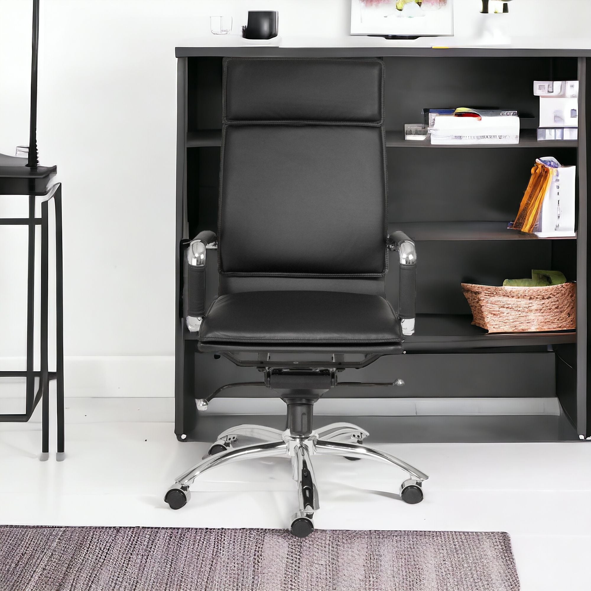 Black and Silver Adjustable Swivel Leather Rolling Office Chair