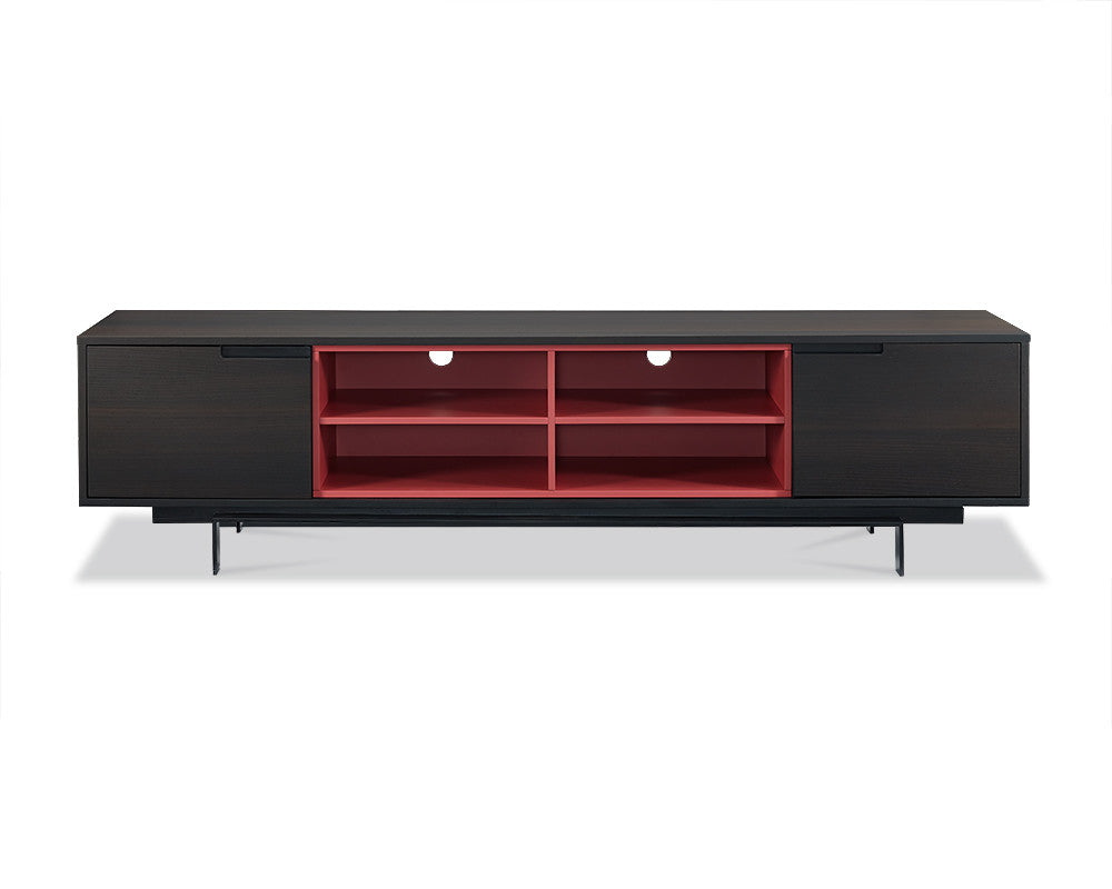 87" Red And Black Aluminum Cabinet Enclosed Storage TV Stand