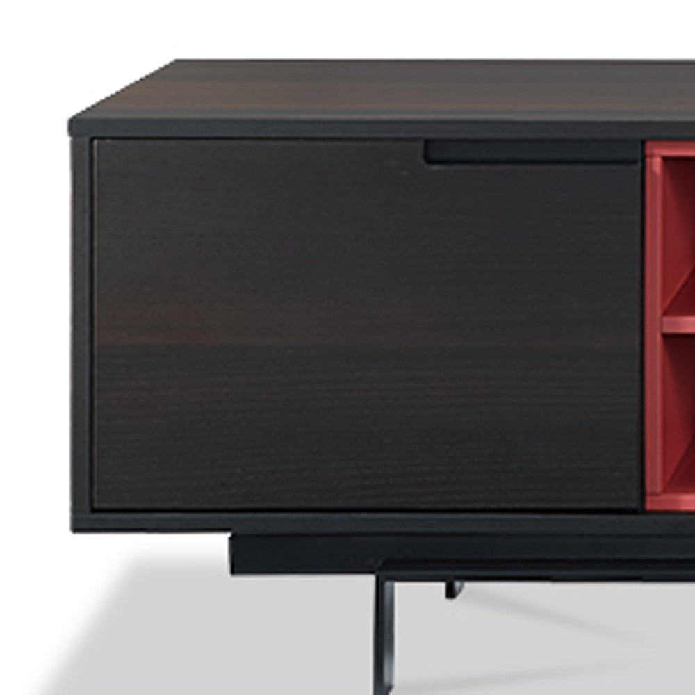 87" Red And Black Aluminum Cabinet Enclosed Storage TV Stand