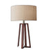 Walnut Wood Finish Linen Fabric Shade Table Lamp