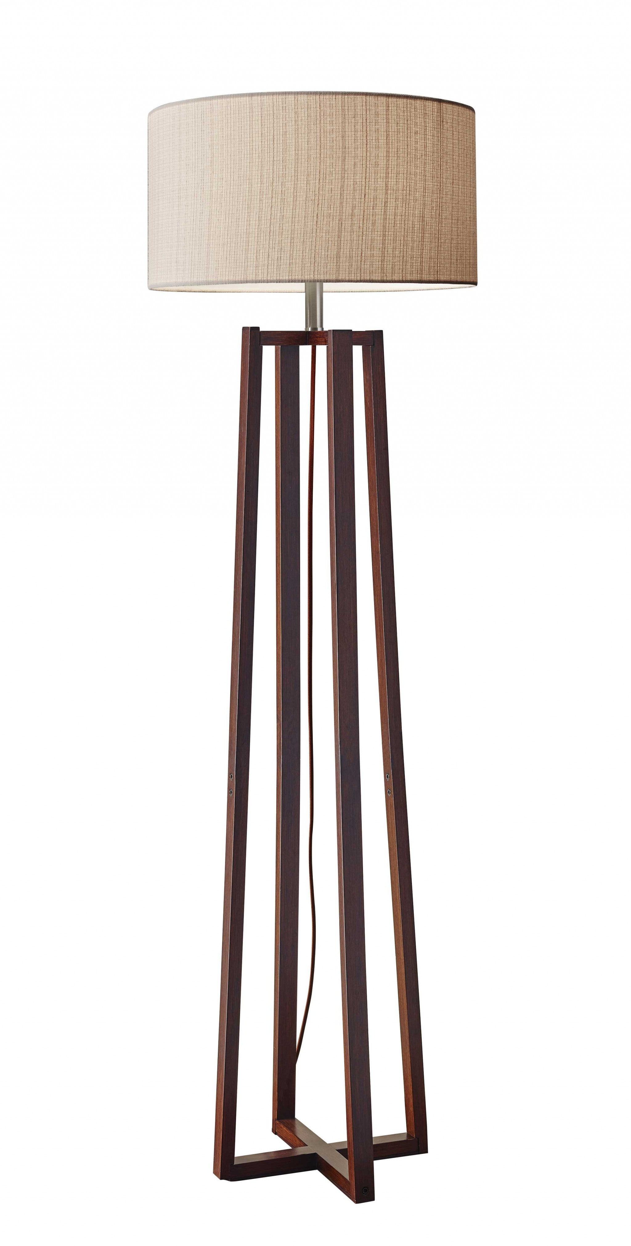 60" Solid Wood Novelty Floor Lamp With Beige Drum Shade