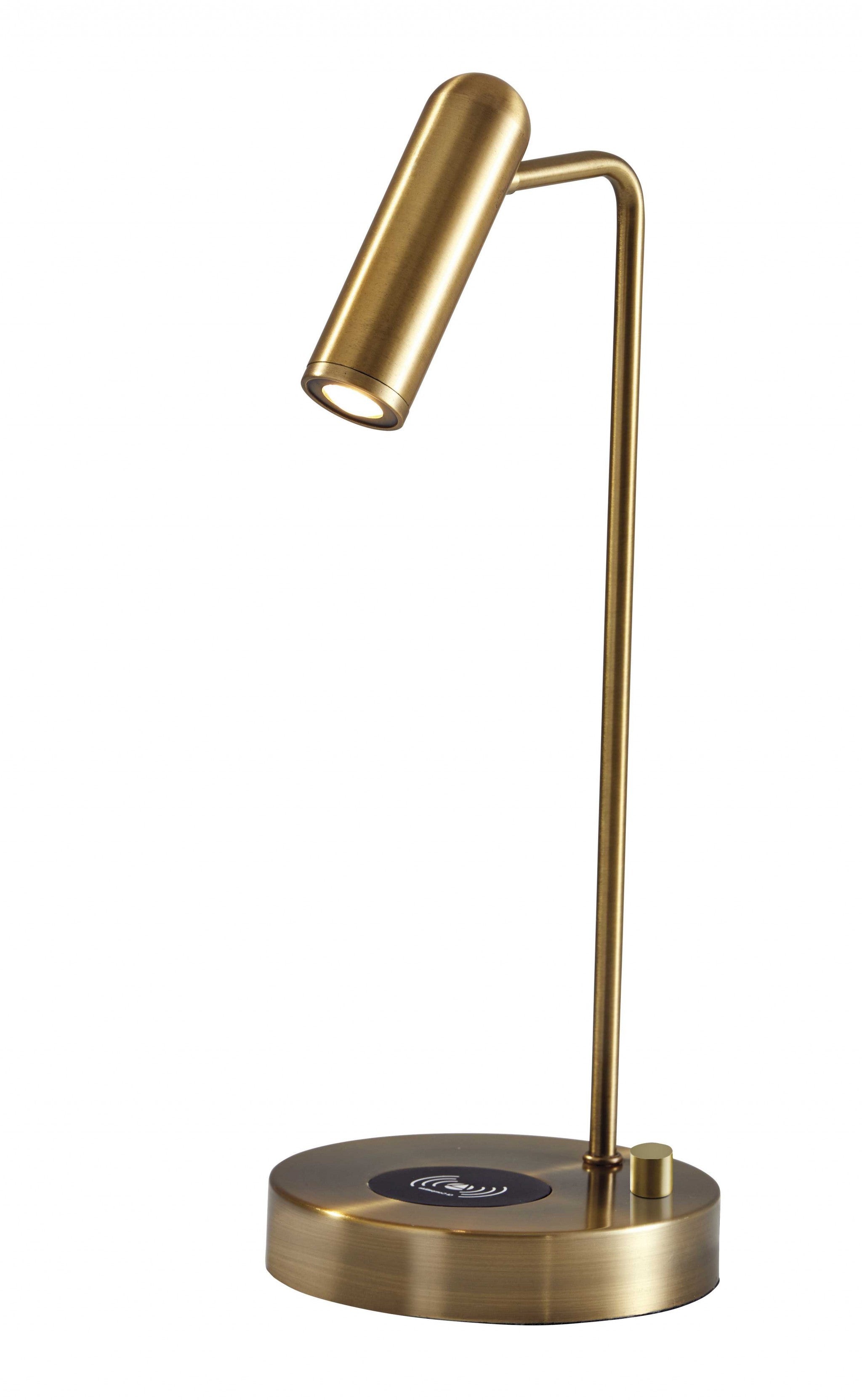 17" Brass Metal LED Desk Lamp With USB And Wireless Charging