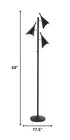 68" Black Three Light Tree Floor Lamp With Black Solid Color Cone Shade