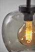 Smoked Glass Globe Shade With Vintage Edison Bulb And Matte Black Metal Arc Table Lamp