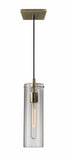 Clear Glass Cylinder Shade With Vintage Filament Bulb Antique Brass Metal Pendant