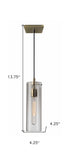 Clear Glass Cylinder Shade With Vintage Filament Bulb Antique Brass Metal Pendant