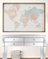 Watercolor World Map Wood Framed Wall Art