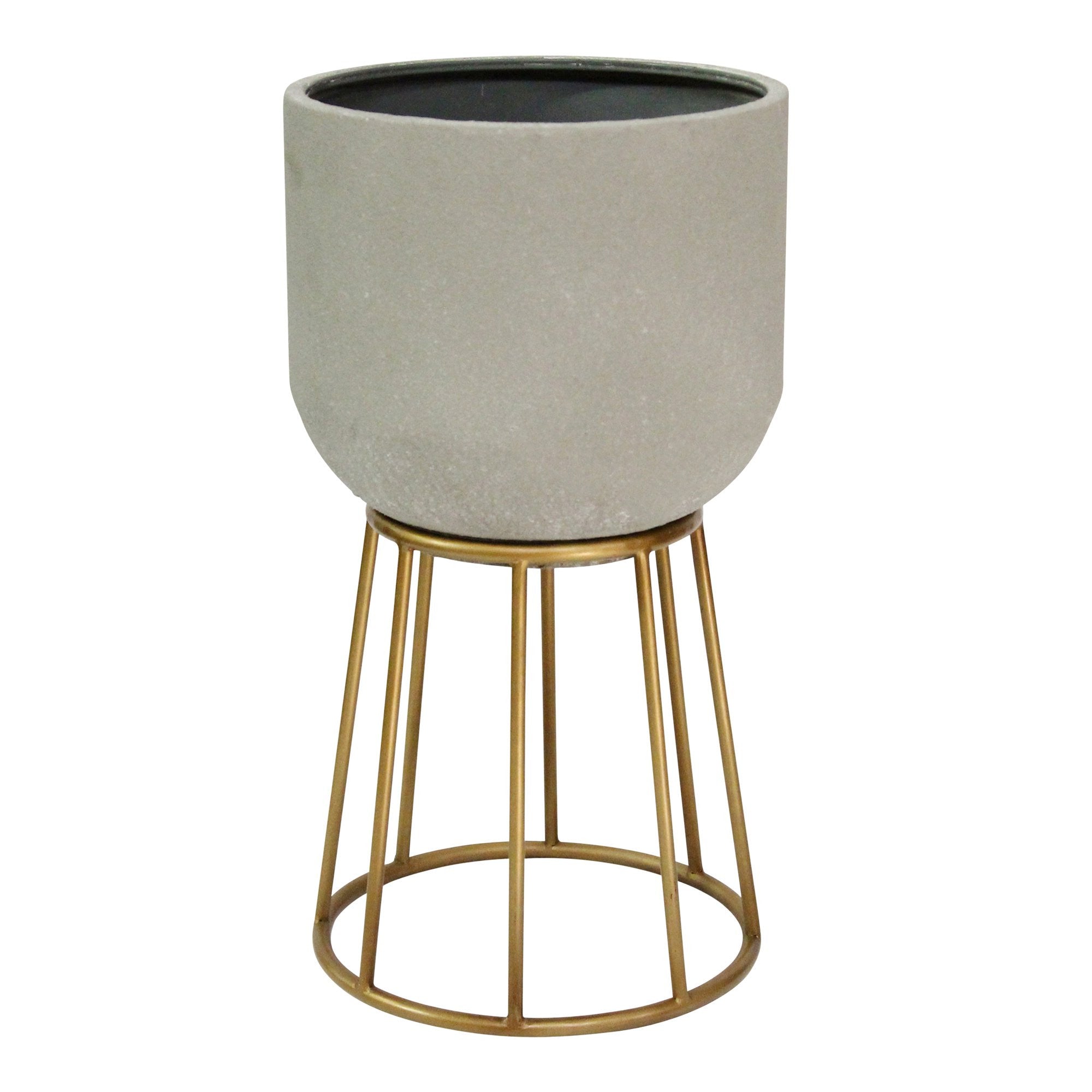 Faux Cement And Golden Metal Decorative Plant Stand