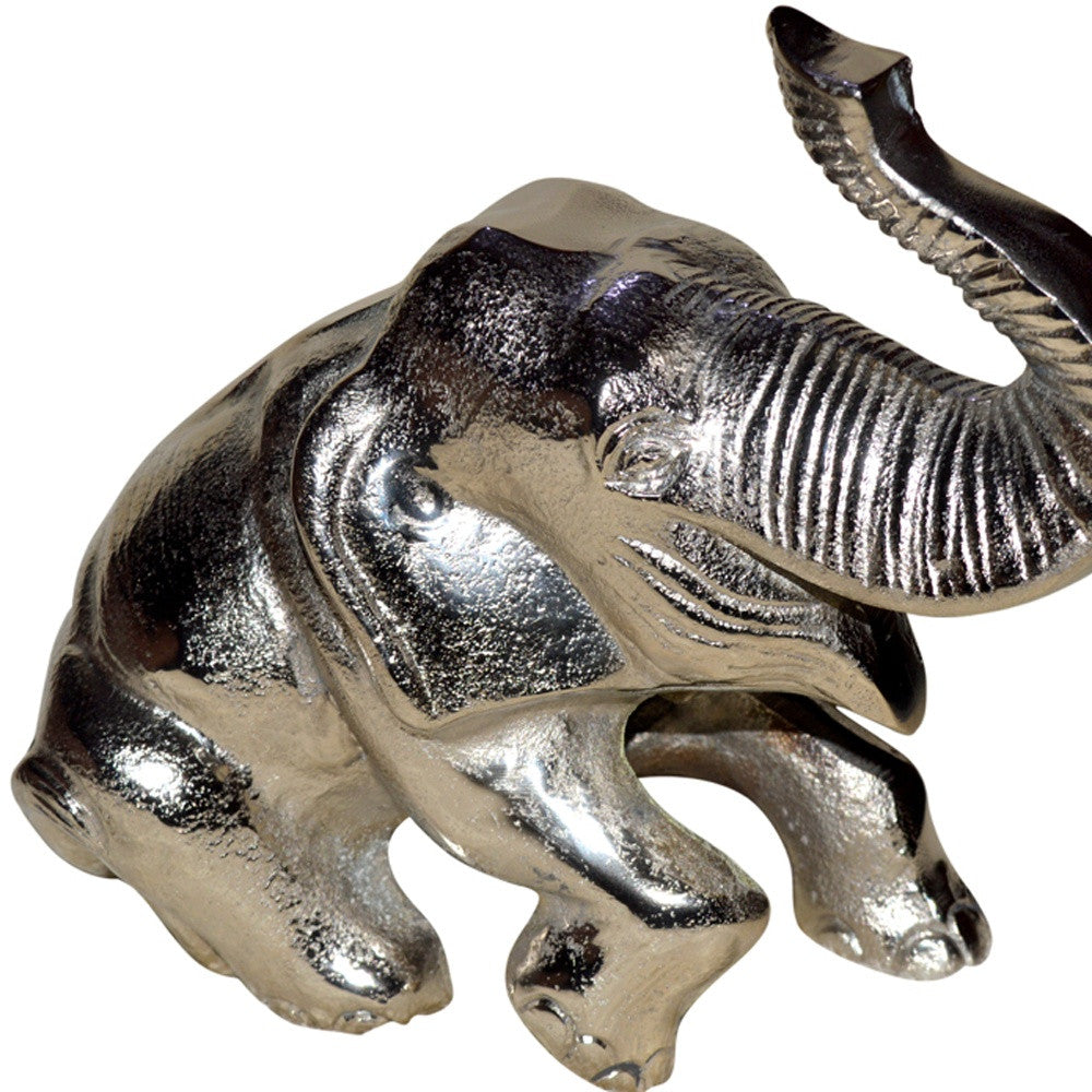 5" X 10" X 8" Silver Aluminum Resting Elephant