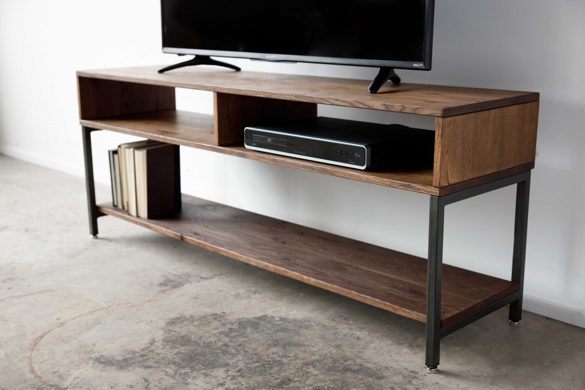 60" Brown Wood Open Shelving TV Stand