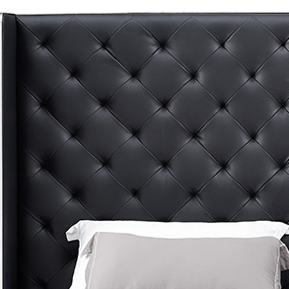 King Tufted Dark Gray And Gray Upholstered Faux Leather Bed