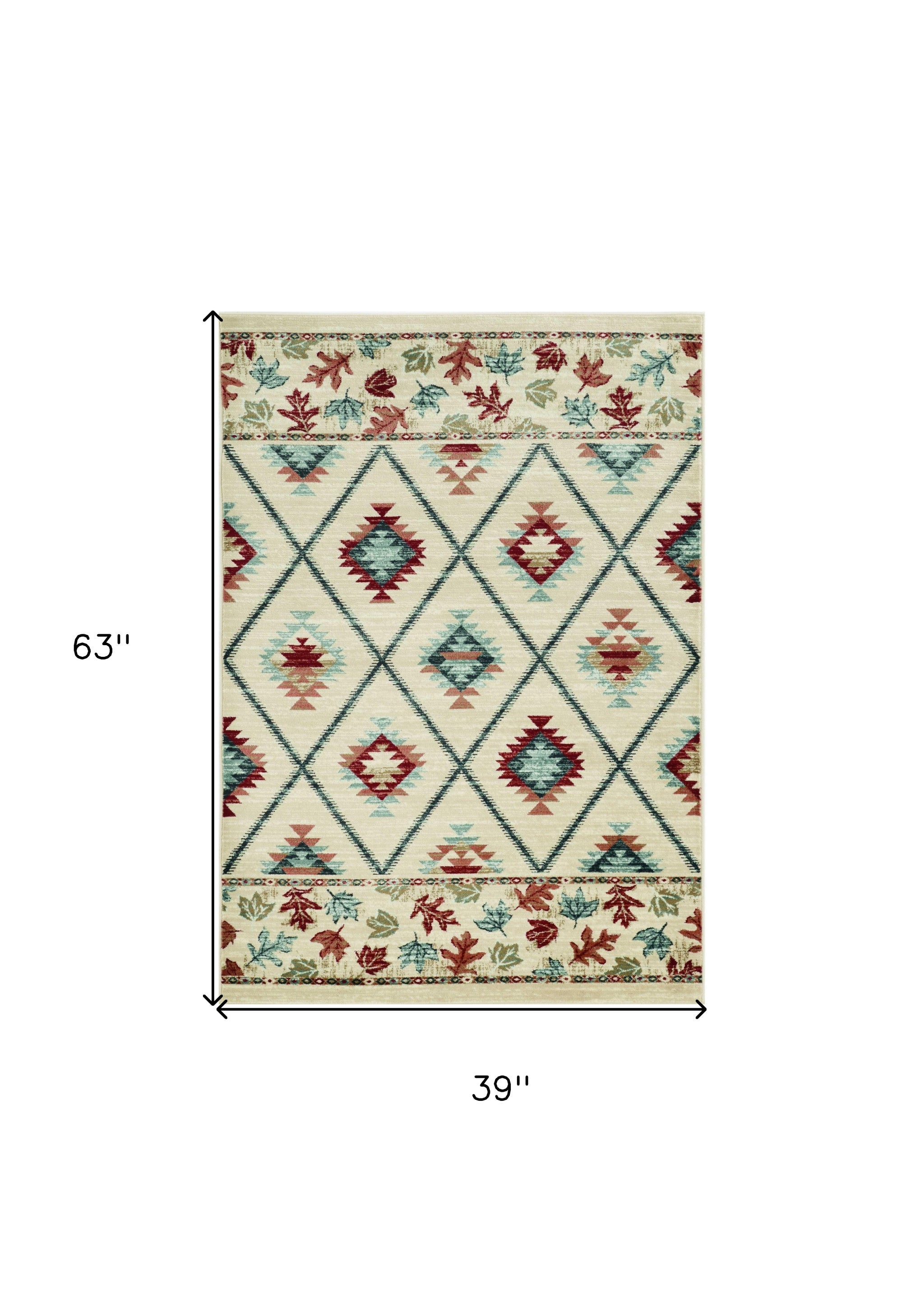 8' Ivory Machine Woven Geometric Lodge Indoor Runner Rug