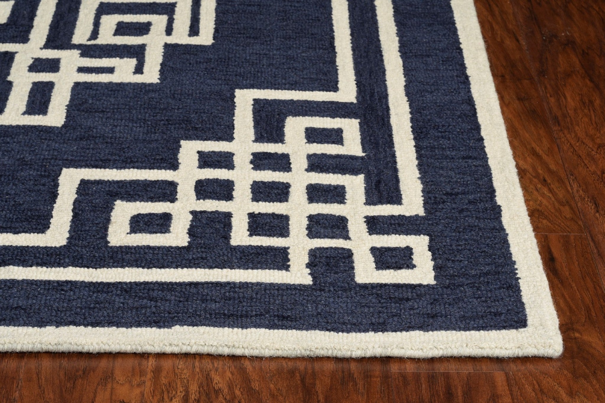 3'X5' Navy Blue Ivory Hand Tufted Greek Key Medallion Indoor Area Rug