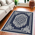 3'X5' Navy Blue Ivory Hand Tufted Greek Key Medallion Indoor Area Rug