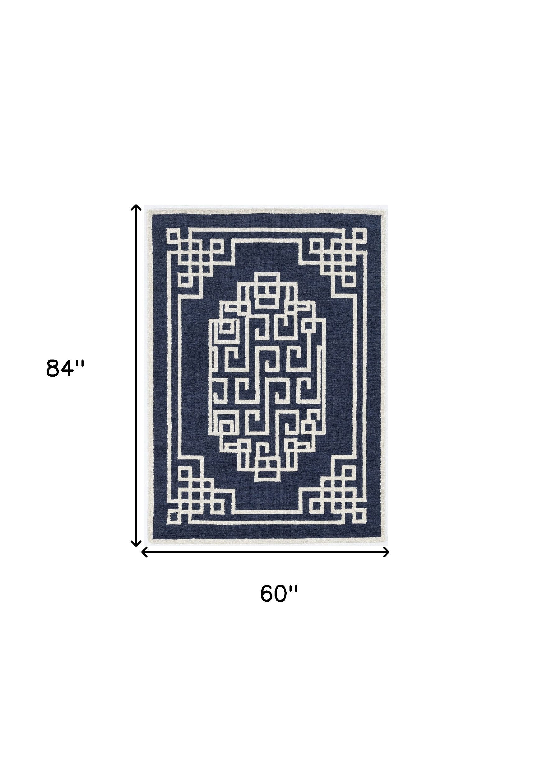 3'X5' Navy Blue Ivory Hand Tufted Greek Key Medallion Indoor Area Rug