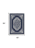 3'X5' Navy Blue Ivory Hand Tufted Greek Key Medallion Indoor Area Rug