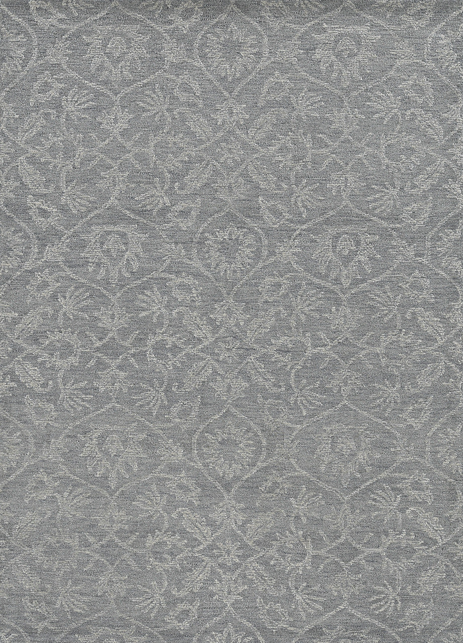 8' Grey Hand Tufted Space Dyed Floral Ogee Indoor Runner Rug