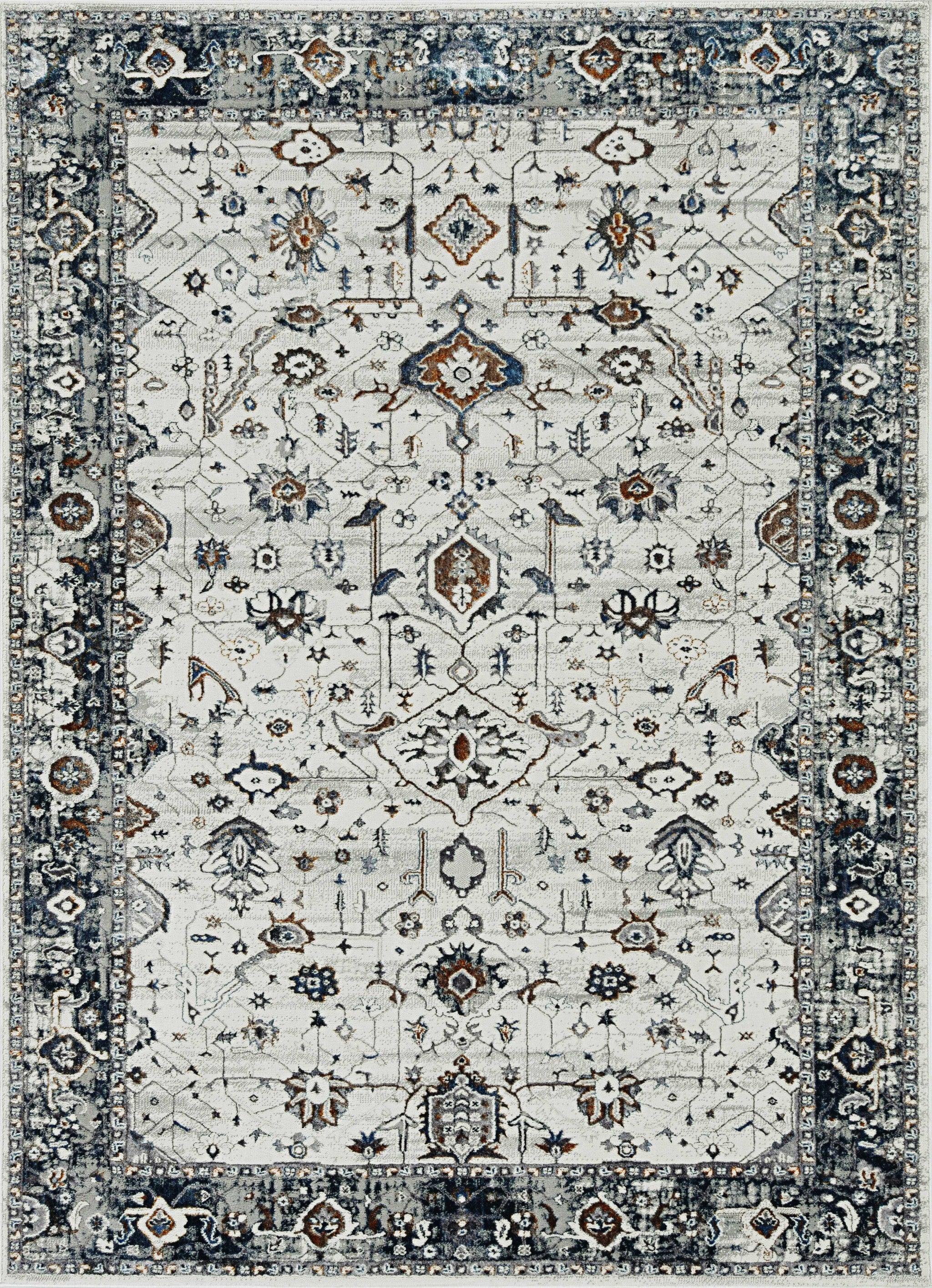 7' Ivory Grey Machine Woven Floral Traditional Indoor Runner Rug