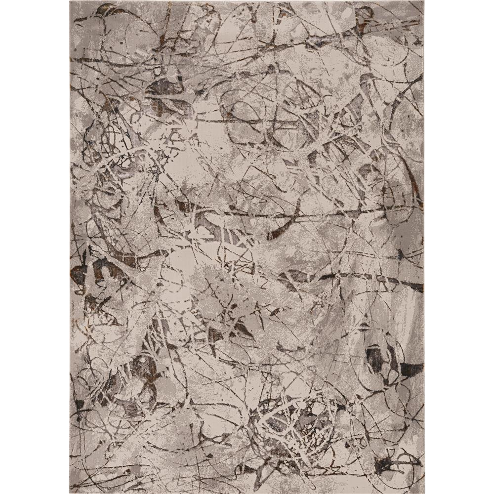 7' Ivory Grey Machine Woven Abstract Vermicular Indoor Runner Rug