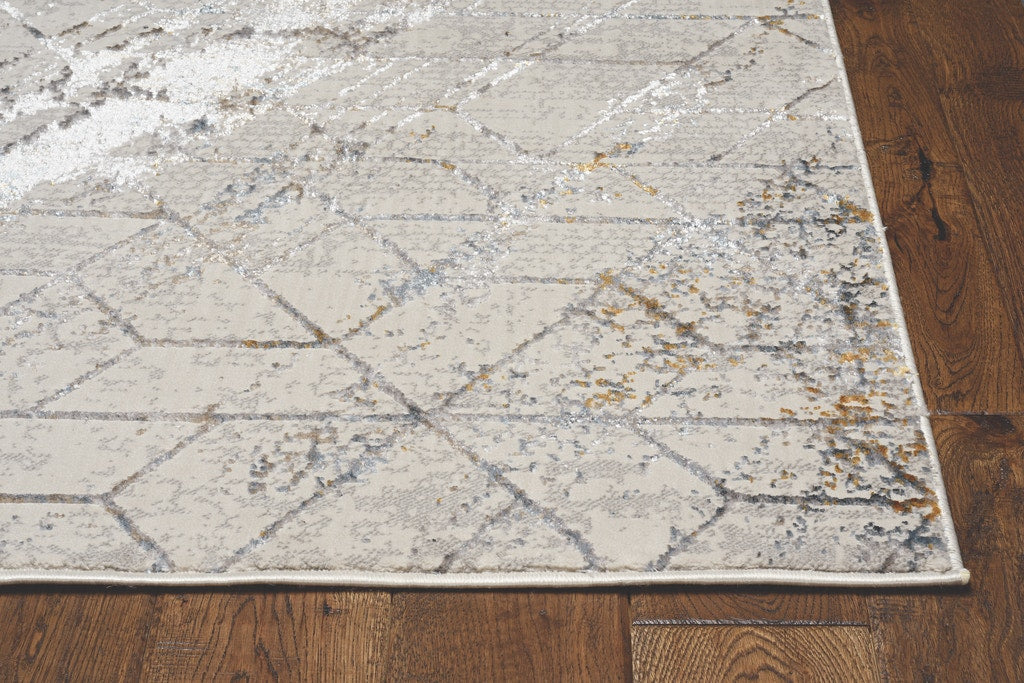 7' Ivory Machine Woven Abstract Geometric Indoor Runner Rug