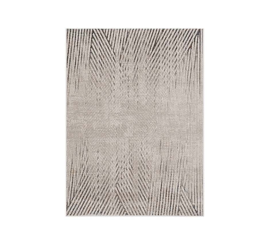 10'X13' Ivory Grey Machine Woven Geometric Lines Indoor Area Rug