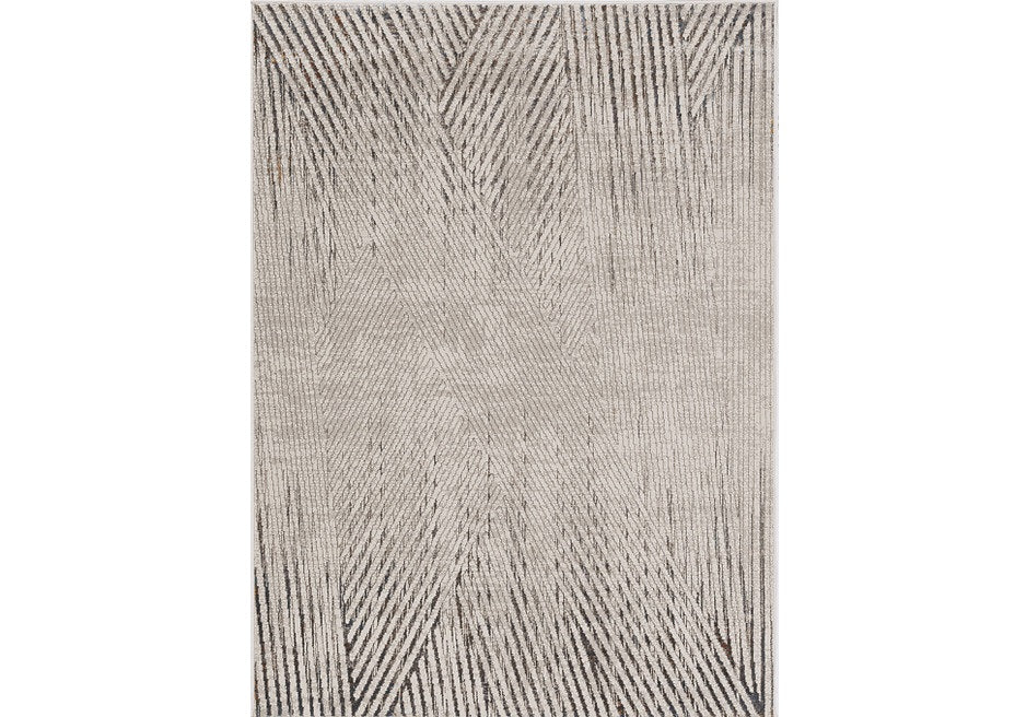 10'X13' Ivory Grey Machine Woven Geometric Lines Indoor Area Rug