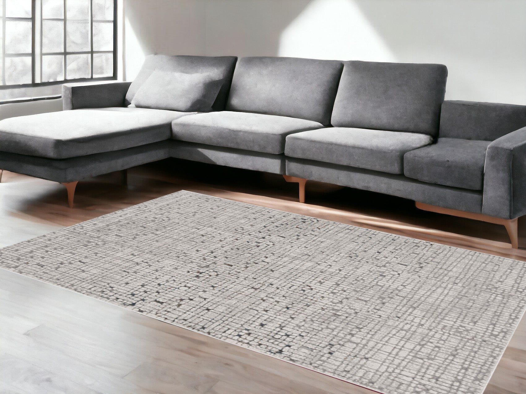 7' Grey Machine Woven Abstract Lines Indoor Runner Rug