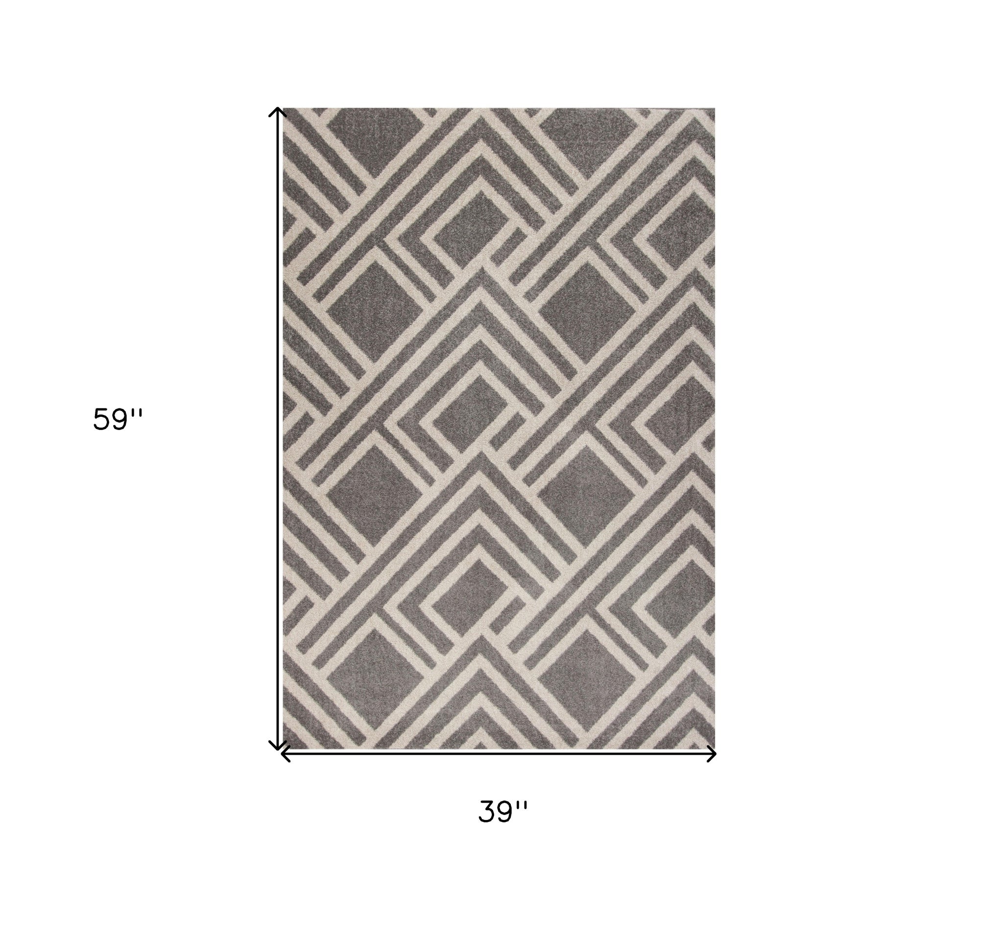 3'X5' Grey Machine Woven Uv Treated Geometric Indoor Outdoor Area Rug