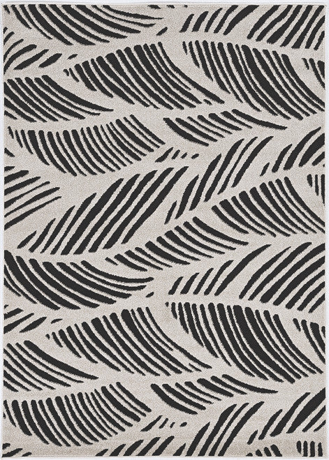 5'X8' Black White Machine Woven Uv Treated Oversized Leaves Indoor Outdoor Area Rug