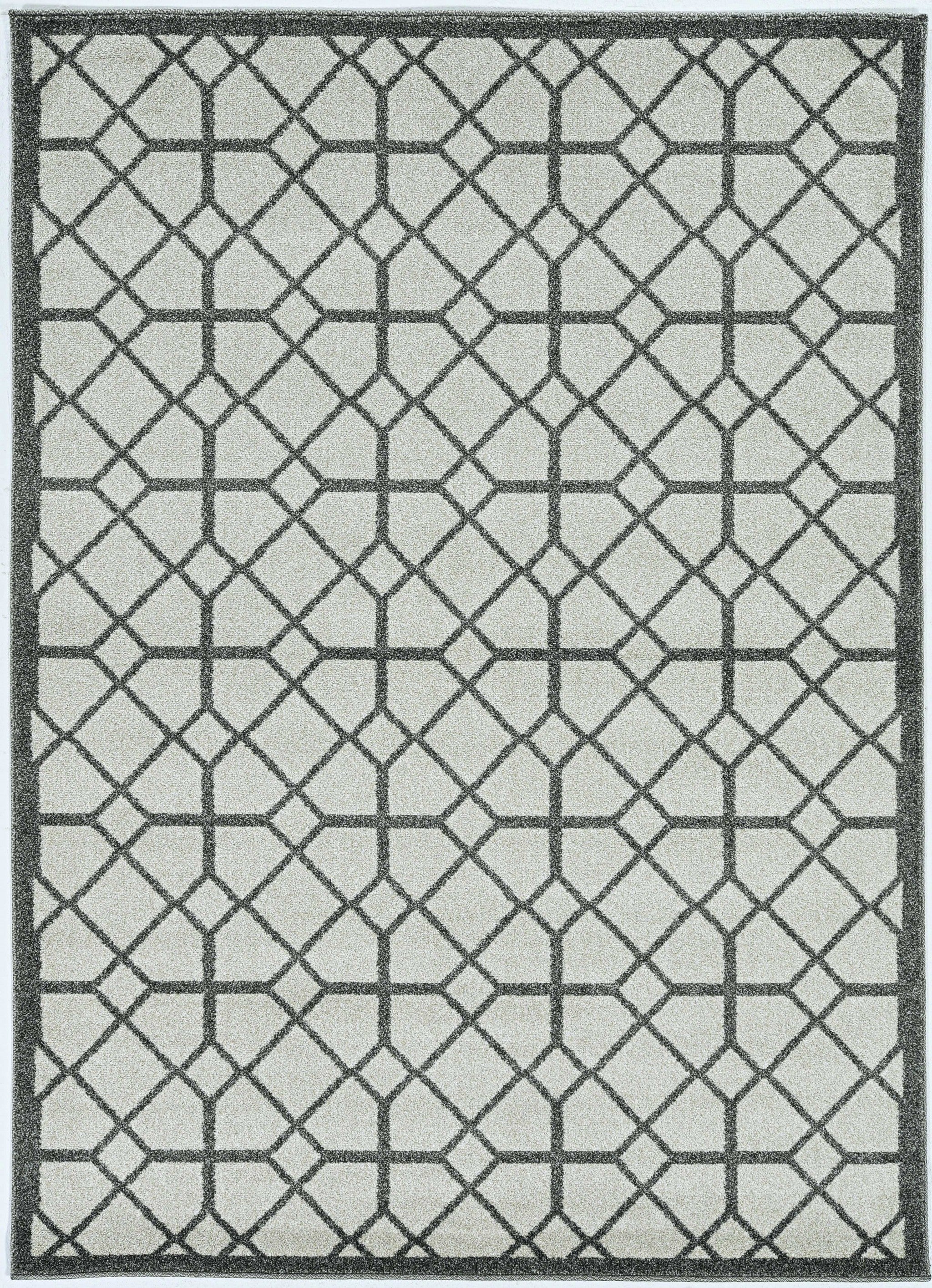 5' X 8'  Ivory Or Grey Geometric Tiles Area Rug