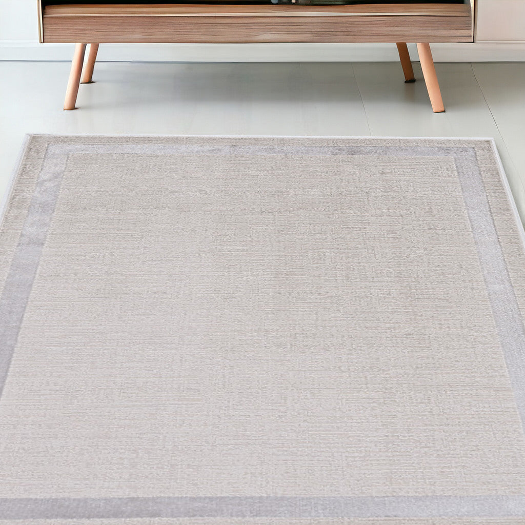 3'X5' Ivory Silver Machine Woven Bordered Indoor Area Rug