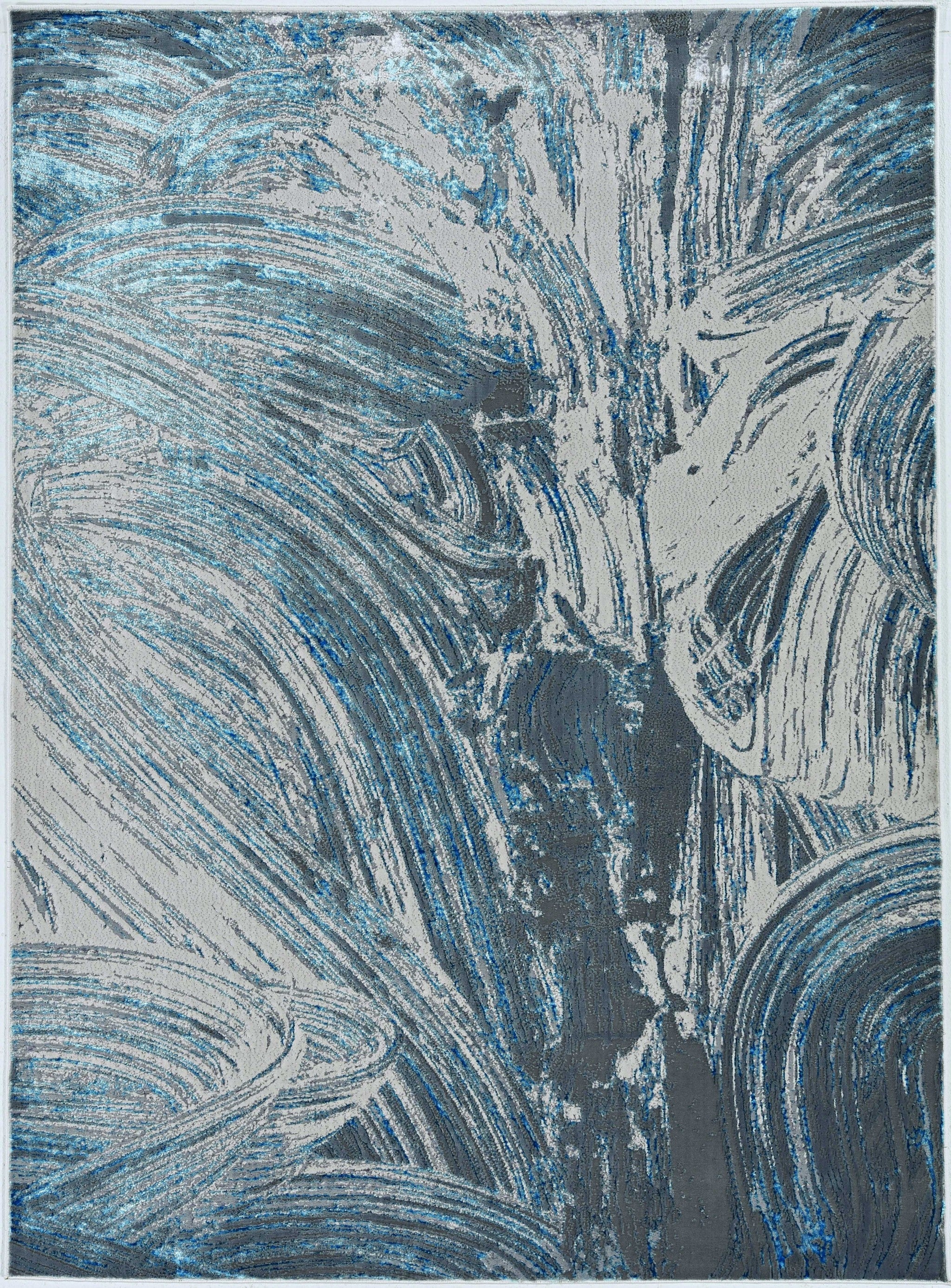 3' X 5' Silver Or Blue Abstract Brushstrokes Area Rug