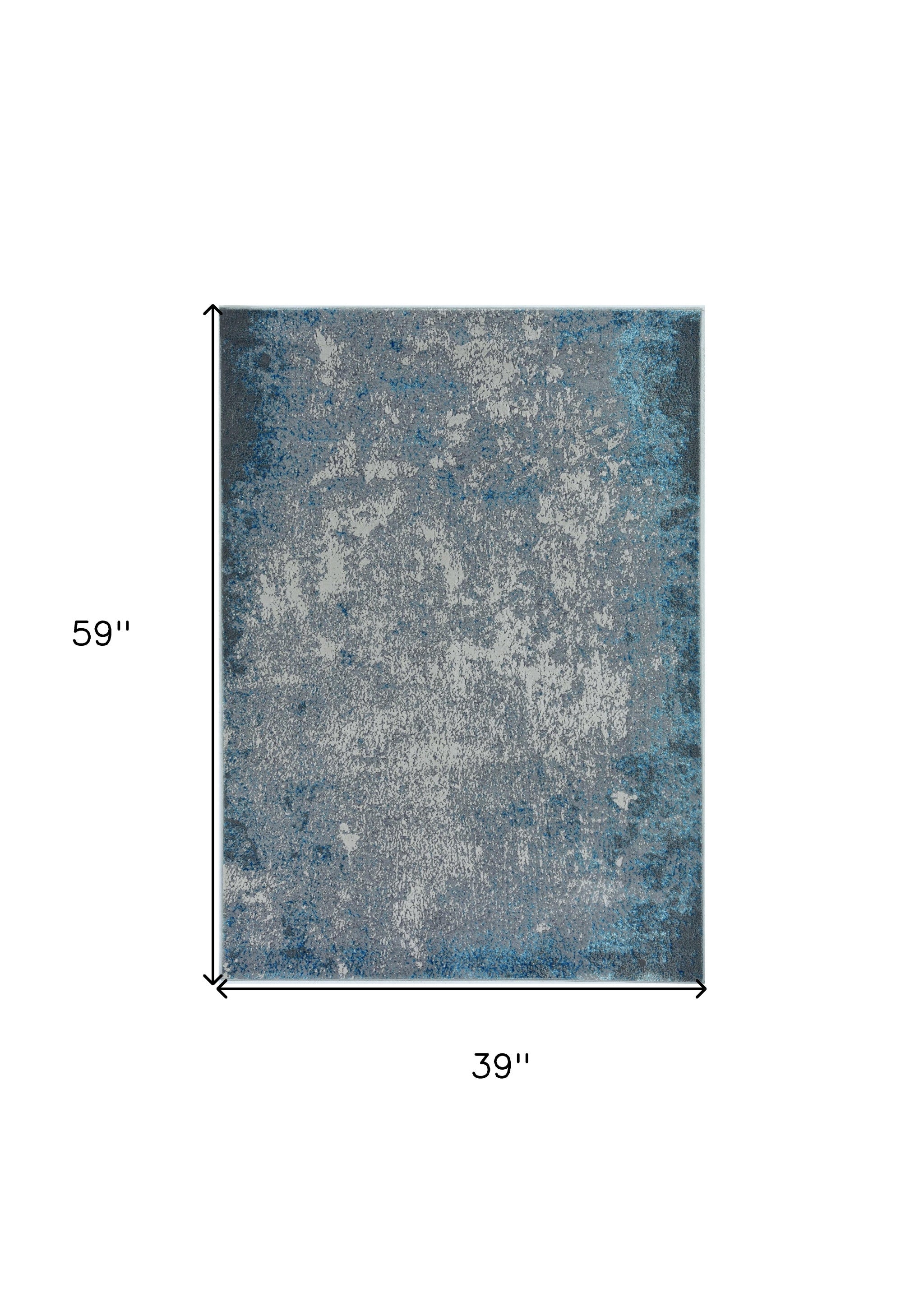 3'X5' Silver Blue Machine Woven Abstract Smudge Indoor Area Rug