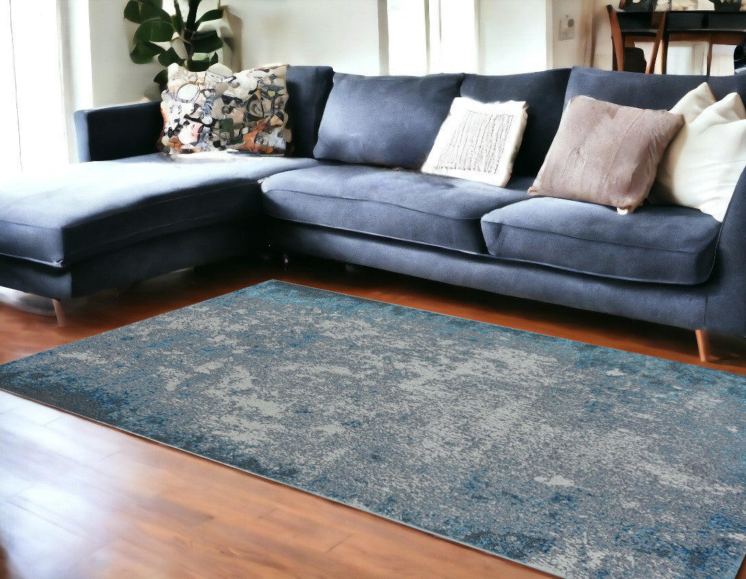 3'X5' Silver Blue Machine Woven Abstract Smudge Indoor Area Rug