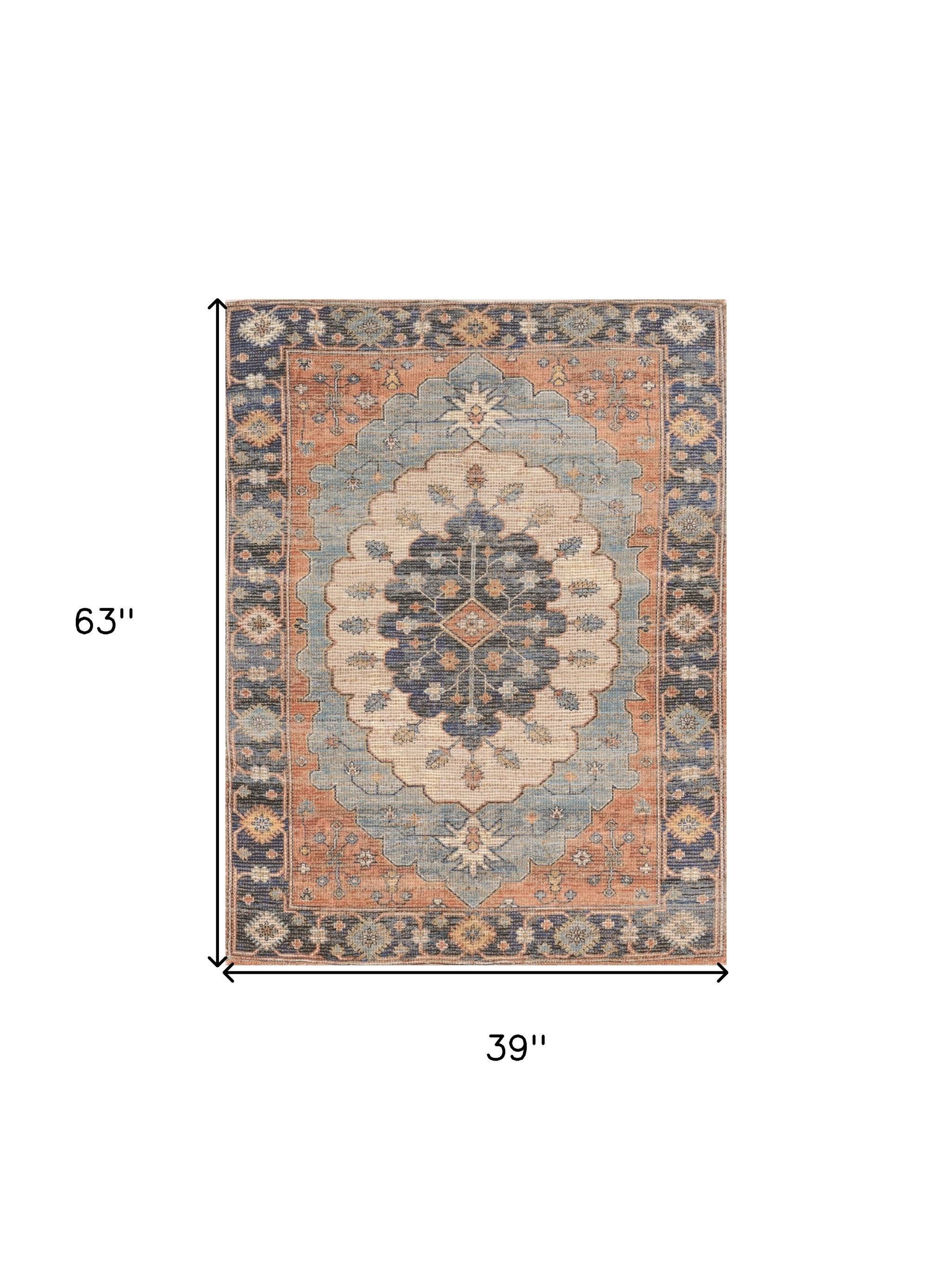 3'X5' Blue Hand Woven Oval Medallion Indoor Area Rug