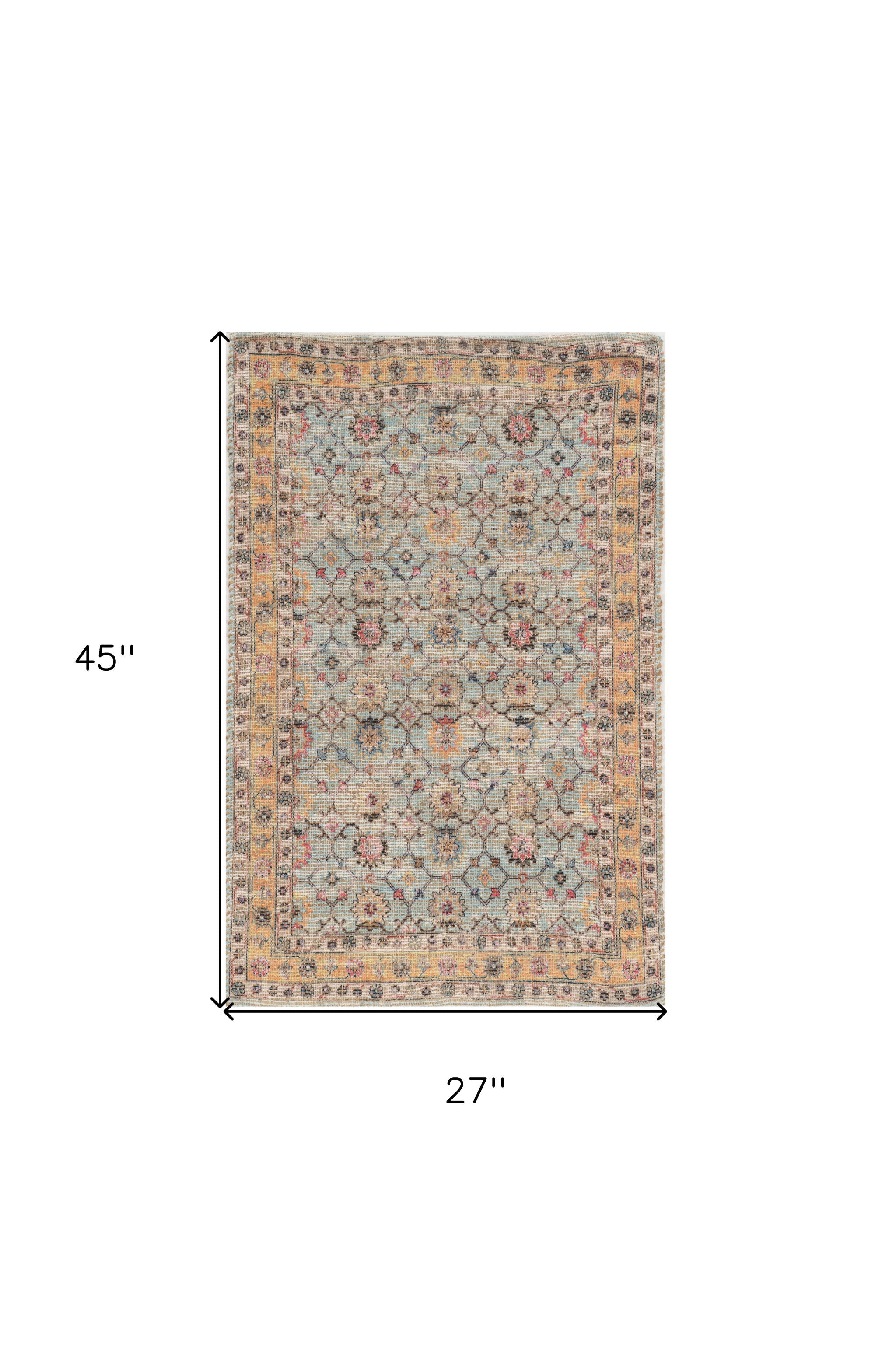 2'X4' Spa Green Hand Woven Floral Indoor Accent Rug