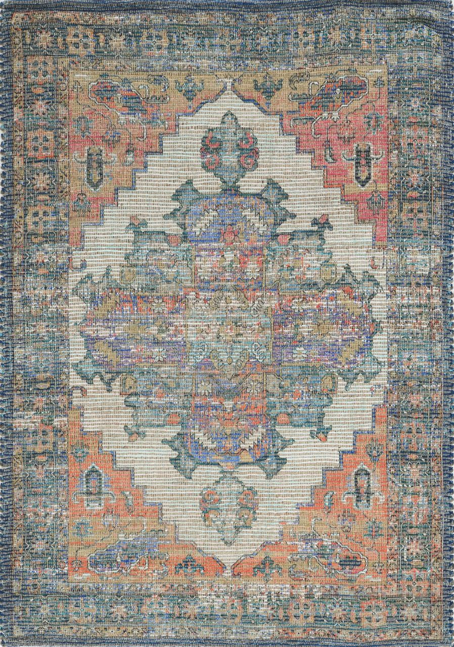 7'X12' Blue Orange Hand Woven Traditional Medallion Indoor Area Rug