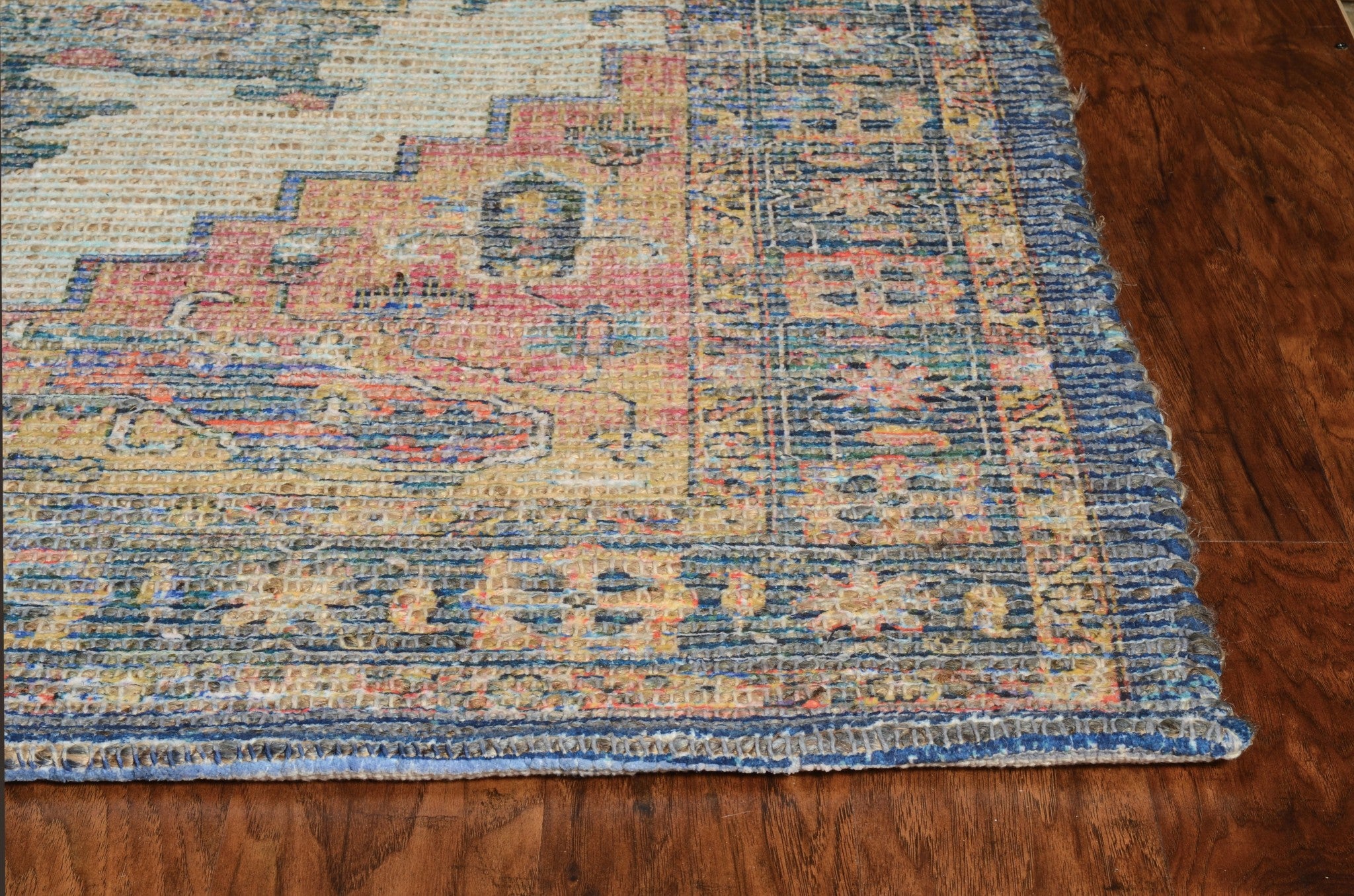 7'X12' Blue Orange Hand Woven Traditional Medallion Indoor Area Rug