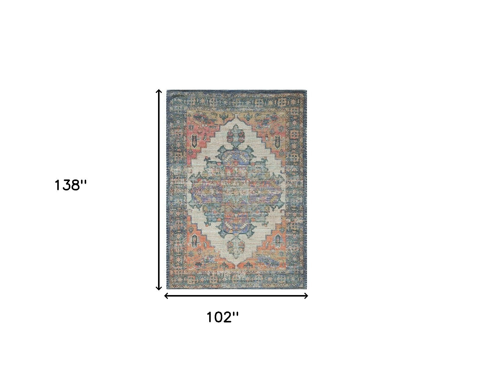 7'X12' Blue Orange Hand Woven Traditional Medallion Indoor Area Rug